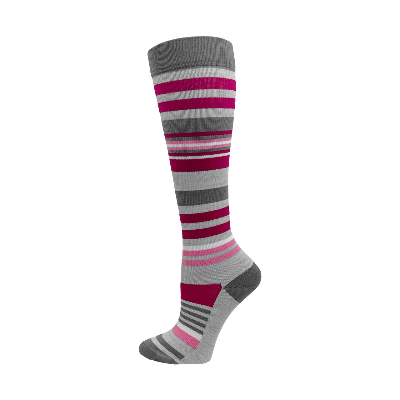 Think Medical Pink & Grey Stripe Fashion Compression Knee High (Regular) - view 2