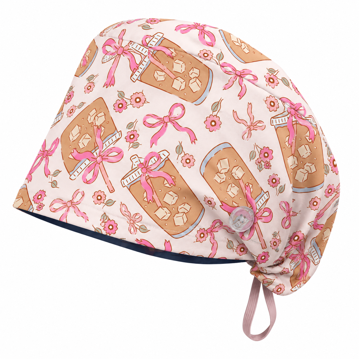 Coffee Bows Relaxed Fit Satin-Lined Scrub Cap