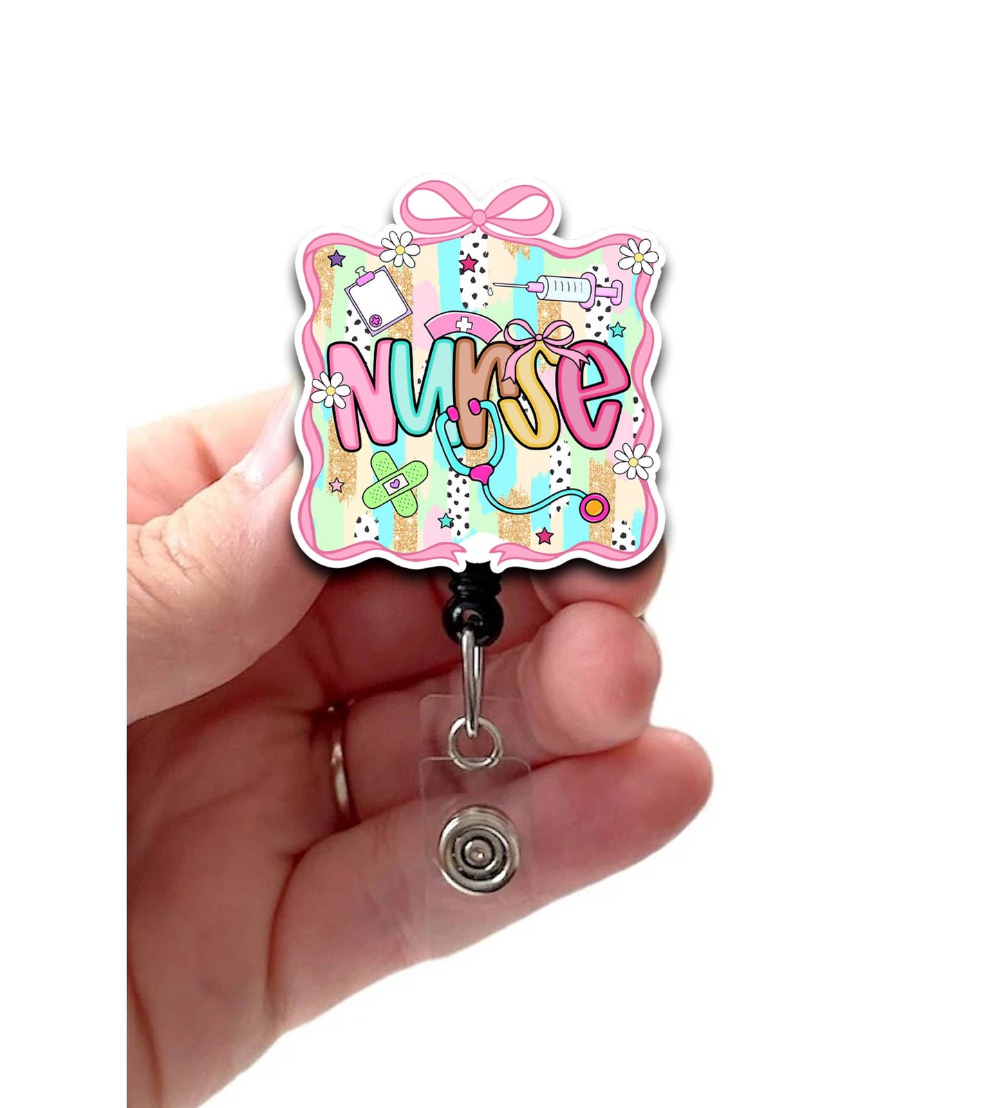 Nurse Cute Pastel Acrylic Retractable Badge Reel, RN Badge