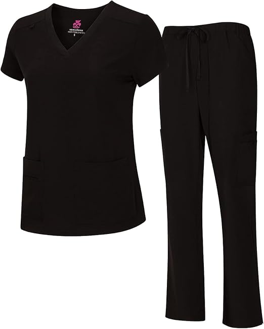 Natural Uniforms Women's Cool Stretch V-Neck Top and Cargo Pant Scrub Set