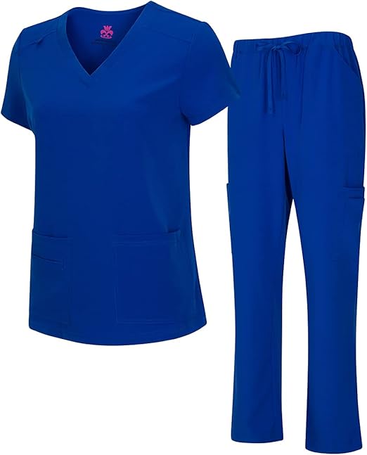 Natural Uniforms Women's Cool Stretch V-Neck Top and Cargo Pant Scrub Set