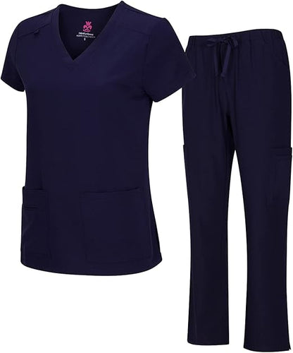 Natural Uniforms Women's Cool Stretch V-Neck Top and Cargo Pant Scrub Set