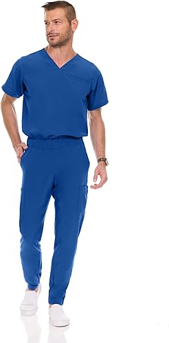 Men's Stretch Scrub Set – V-Neck Top & 7-Pocket Pants with Yoga Waistband