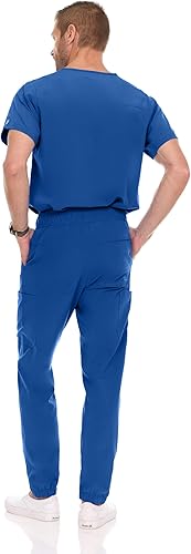 Men's Stretch Scrub Set – V-Neck Top & 7-Pocket Pants with Yoga Waistband