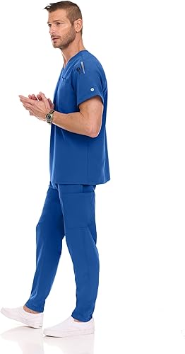 Men's Stretch Scrub Set – V-Neck Top & 7-Pocket Pants with Yoga Waistband