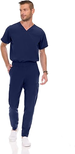 Men's Stretch Scrub Set – V-Neck Top & 7-Pocket Pants with Yoga Waistband