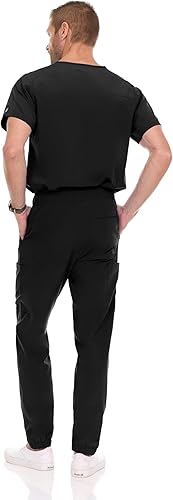Men's Stretch Scrub Set – V-Neck Top & 7-Pocket Pants with Yoga Waistband