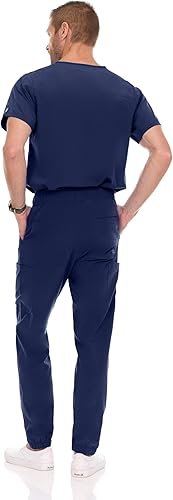 Men's Stretch Scrub Set – V-Neck Top & 7-Pocket Pants with Yoga Waistband