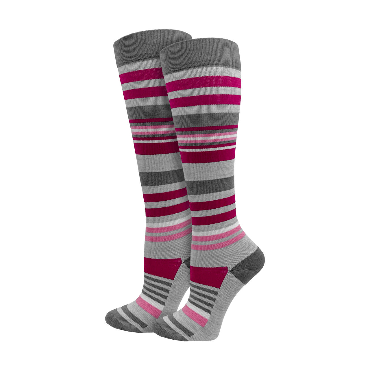 Think Medical Pink & Grey Stripe Fashion Compression Knee High (Regular) - view 1