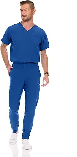 Men's Stretch Scrub Set – V-Neck Top & 7-Pocket Pants with Yoga Waistband