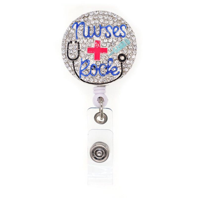 Nurse's Rock Out Sparkle and Shine Rhinestone Badge Reel