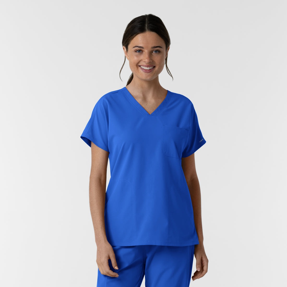 Wink Nurtur Women's Drop-Shoulder Tunic Scrub Top in Royal Blue