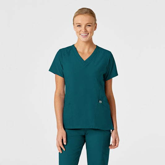Wink W123 Women's Stylized V-Neck Scrub Top in Caribbean Blue